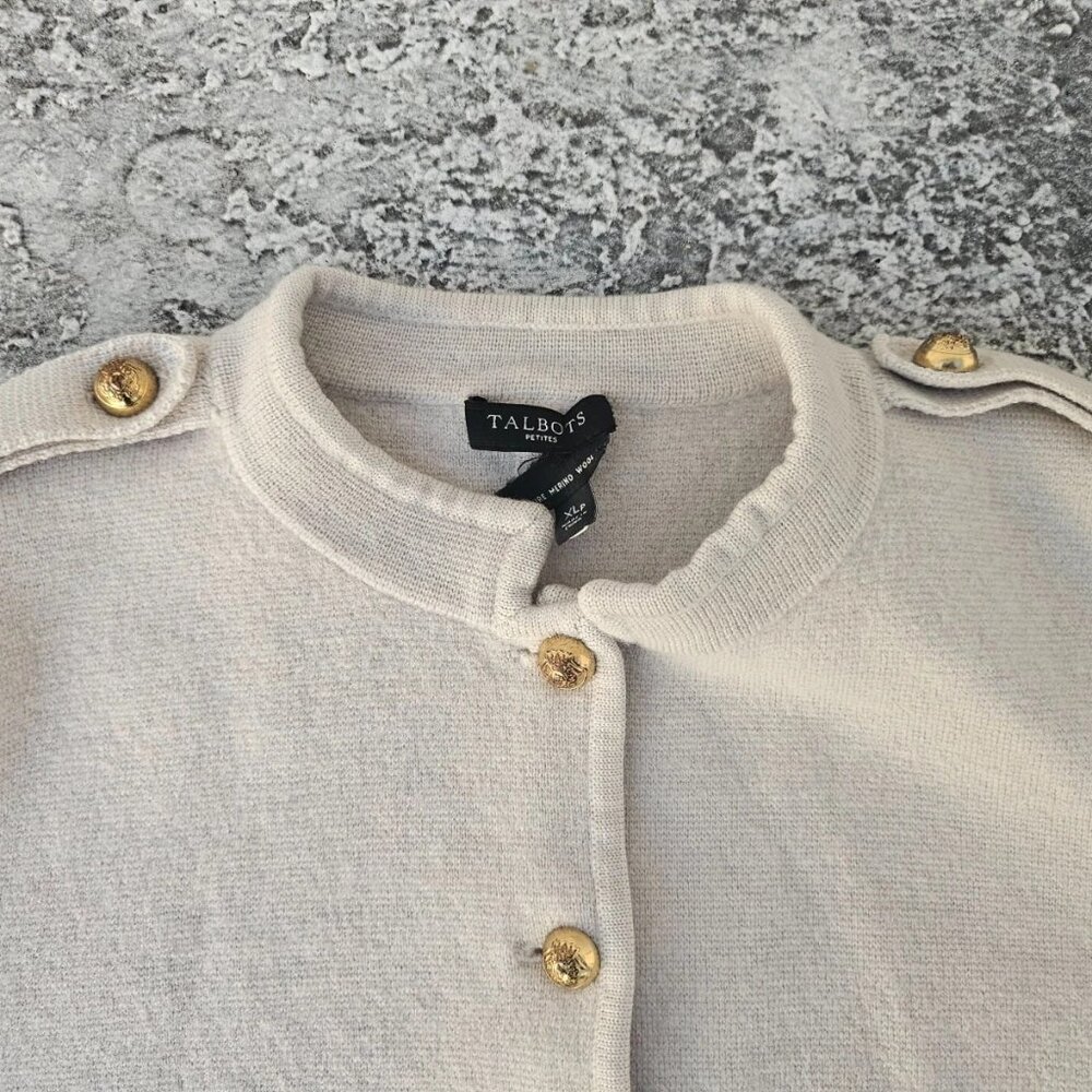 Pure Merino Wool Talbots Ladies Sweater Long Sleeve Gold Tone Button XLP Petite - Picture 6 of 9